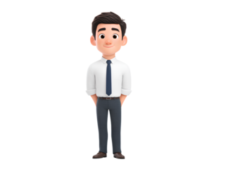 a handsome man in a light grey blazer, white shirt, and jeans is smiling while holding a laptop, isolated on a transparent background - a male cartoon character with black hair 