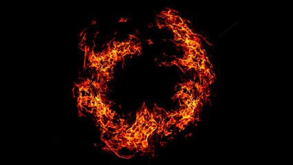 Fire flames on black. Fire inferno. Fire sparks. Fire glowing effect.