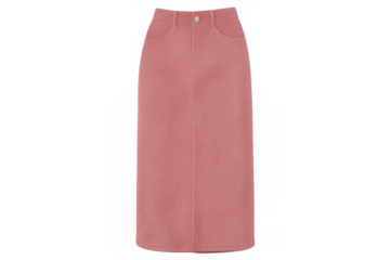 Pink midi pencil skirt with high waist and pockets, classic elegant women's apparel for modern fashion concepts on transparent background