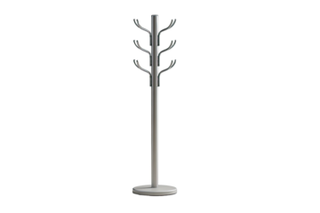 Silver coat rack, circular base, dark background