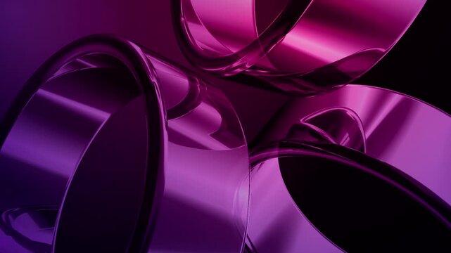 Abstract Purple Metallic Rings: Dynamic Curves, Neon Glow, Glossy Loops, and Modern 3D Design motion background. Vivid abstract composition featuring intertwined purple and magenta metallic rings