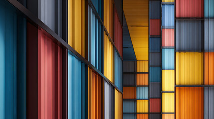 A colorful glass wall with a modern design and a unique display of art