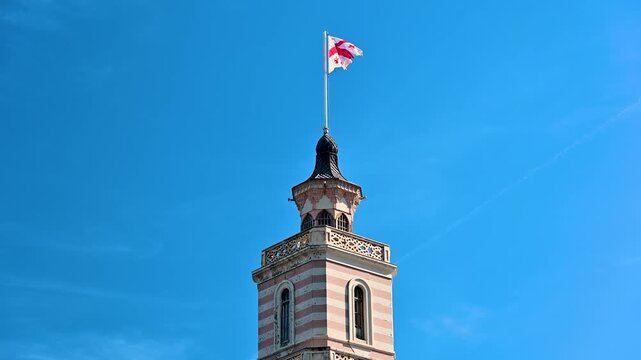 Georgian Flag Above Civic Building in Tbilisi