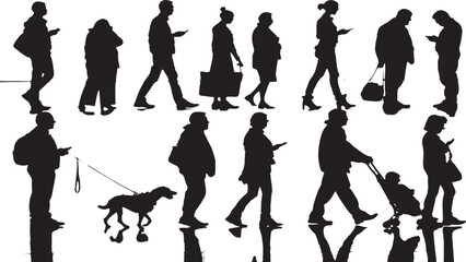 People Walking Silhouette Collection with Mobile Phones and Daily Life Activities