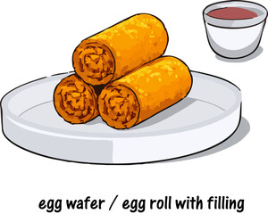 Egg rolls with Meat Floss peanut Dried Shredded Pork Shredded filling white background snack isolate