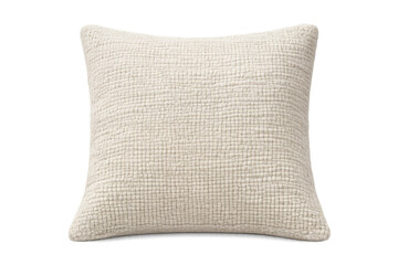Textured Cream Woven Throw Pillow Isolated on White Background