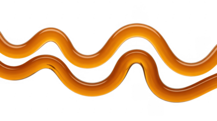 Two wavy lines of caramel sauce golden isolated on a transparent background