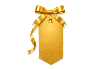 Golden Gift Tag with Elegant Ribbon Bow Isolated on White