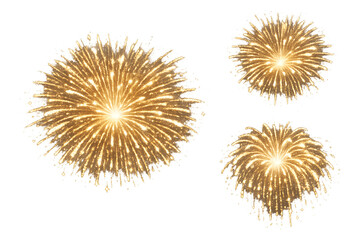 Golden Fireworks Bursts Isolated on White Background