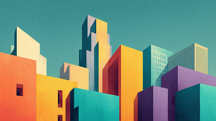 Colorful, geometric building blocks, urban abstraction