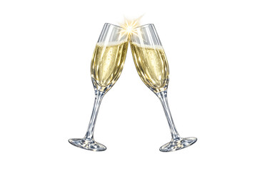 Cheers! Two Sparkling Champagne Flutes Clinking in a Celebration Toast