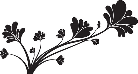 Black Silhouette of a Flowering Plant with Leaves and Stems