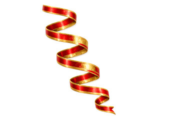 Festive Red and Gold Ribbon Swirl Isolated on White