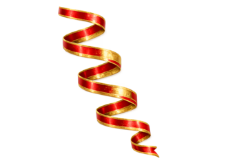 Festive Red and Gold Ribbon Swirl Isolated on White