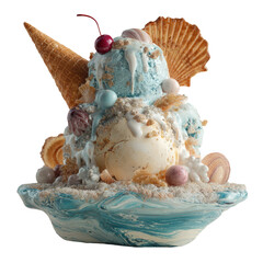 Extravagant ice cream sundae with shell decorations