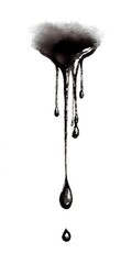 Isolated splash of crude oil with shiny texture and thick drip lines on clean white surface