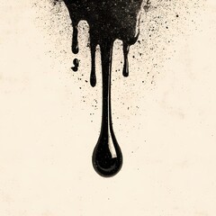 Isolated splash of crude oil with shiny texture and thick drip lines on clean white surface