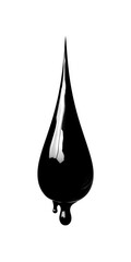 Isolated splash of crude oil with shiny texture and thick drip lines on clean white surface
