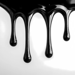 Heavy oil drop in motion isolated on white, representing pollution, industry, or environmental impact