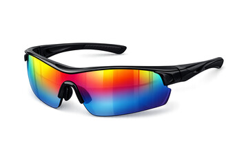 Sports Sunglasses with Rainbow Reflective Lenses on White