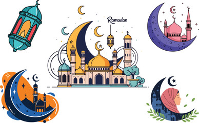 Hand Drawn Flat Vector mosque Mosque Silhouette Illustration