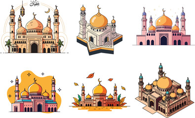 Hand Drawn Flat Vector mosque Desert Mosque Illustration
