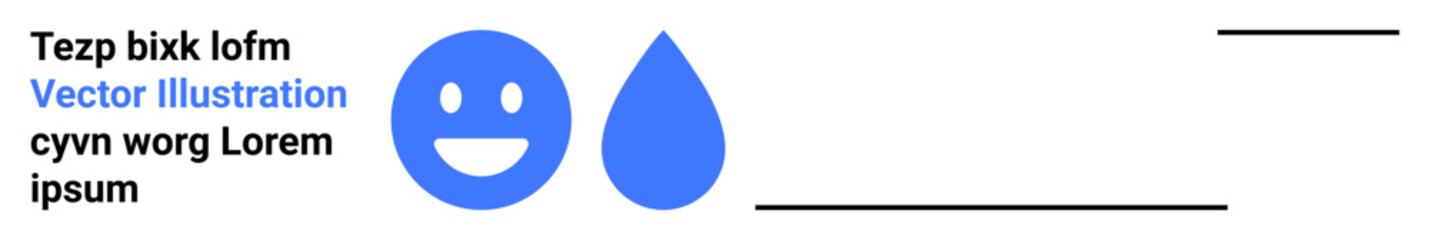 Fototapeta premium Communication, branding, design, creativity, abstract art, water conservation. A blue happy face and a water droplet with text elements. Communication and branding concept