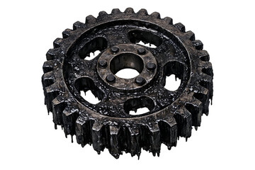 Grungy Dark Industrial Metal Gear Isolated on White