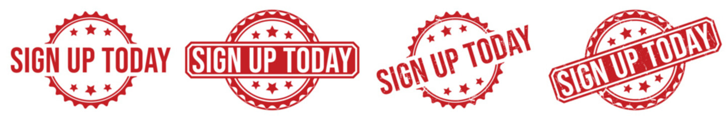 Red rubber stamp text sign up today with stars and grunge effect