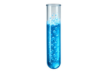 Scientific Test Tube with Blue Bubbling Liquid on White