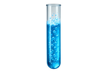 Scientific Test Tube with Blue Bubbling Liquid on White