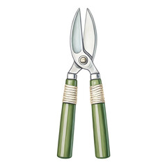 Watercolor Garden Shears with Green Handles isolated on a transparent background