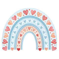 Watercolor Pastel Rainbow with Hearts isolated on a transparent background
