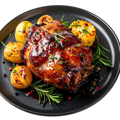 Bavarian schweinshaxe, a massive roasted pork hock with a golden, crispy exterior, beautifully isolated on a white background