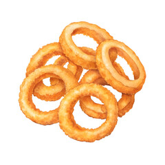 Watercolor Pile of golden fried onion rings isolated on a transparent background