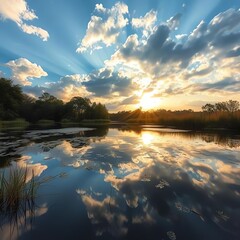 sunset over the lake
