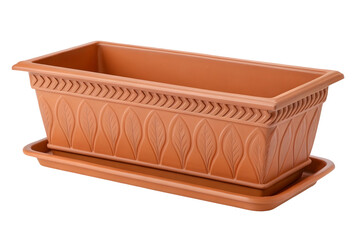 Rectangular Terracotta Planter with Leaf Design isolated on a transparent background