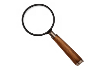 Magnifying glass with wooden handle, concept of search, investigation, discovery, and detailed examination