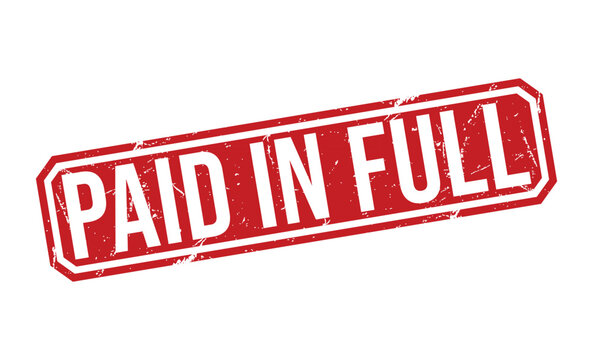 A red Paid In Full stamp on a white background indicating full payment
