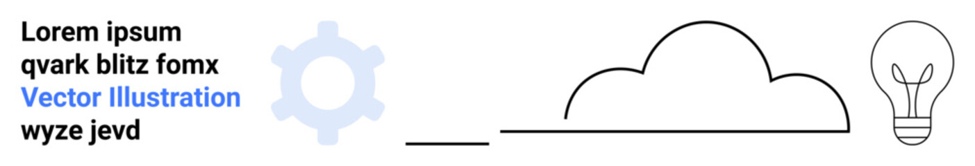 Technology, creativity, business innovation, cloud computing, problem-solving, design ideas. Blue gear, black outlined cloud light bulb on white background. Technology and creativity concept © robu_s