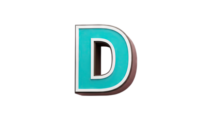 Turquoise 3D Letter D with White and Brown Trim
