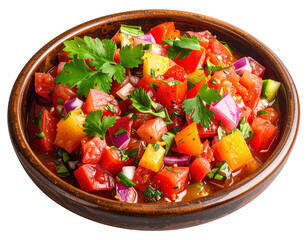 Vibrant tomato salsa with red onion, yellow pepper, and parsley in a rustic bowl