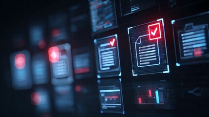 Digital transformation in business operations virtual workspace technology graphics dark environment close-up view efficiency concept