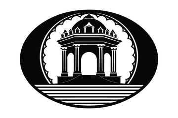 Architectural Monument Circular Frame Silhouette Vector 