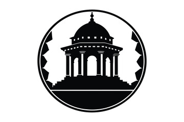 Architectural Monument Circular Frame Silhouette Vector 