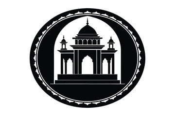 Architectural Monument Circular Frame Silhouette Vector 