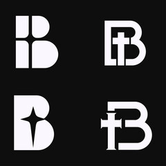 Collection of stylized letter B logos featuring Christian cross and star symbols on a black background. Modern graphic design for religious and spiritual branding.