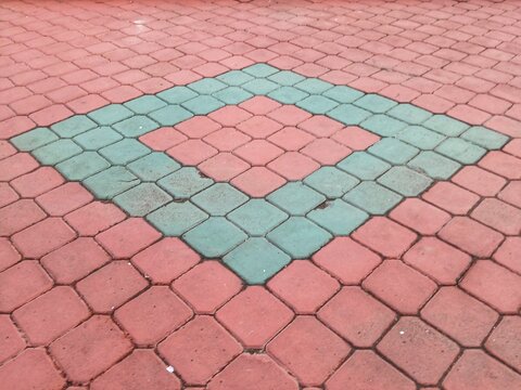 abstract red block square mosaic pavement floor