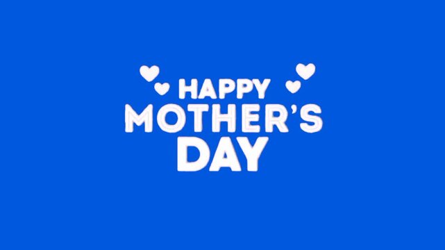 Elegant "Happy Mother's Day" Greeting Animation with Hearts on Blue Background. Keywords: mother's day, happy mother's day, mom, mother, parent, family, love, celebration, heart, greeting, card, anima