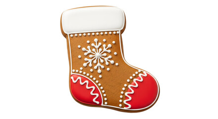 Gingerbread christmas stocking cookie isolated on transparent background